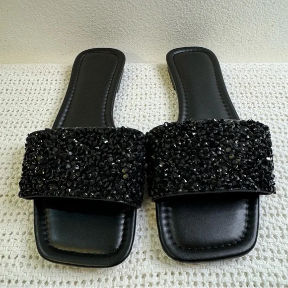 New. Elegant Black Beaded Women's Casual Slide Sandals– Comfortable - Picture 3 of 10